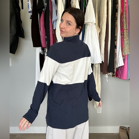 L.L.Bean Navy & Cream Colorblock Mock Neck Pullover | Size L - Picture 3 of 9